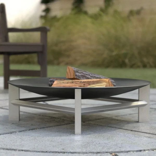 Loulon fire pit - 80cm diameter rusting or stainless steel bowl on stainless steel legs